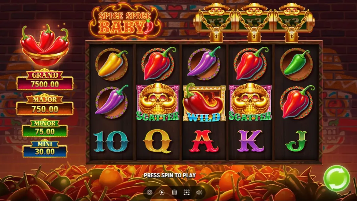 Tampilan visual slot Spice Spice Baby dengan tema cabai yang membara